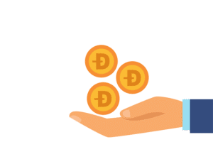 3 monety dogecoin na dłoni